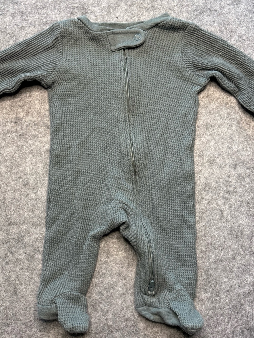 Waffle-Knit Footed One-Piece in Olive Green